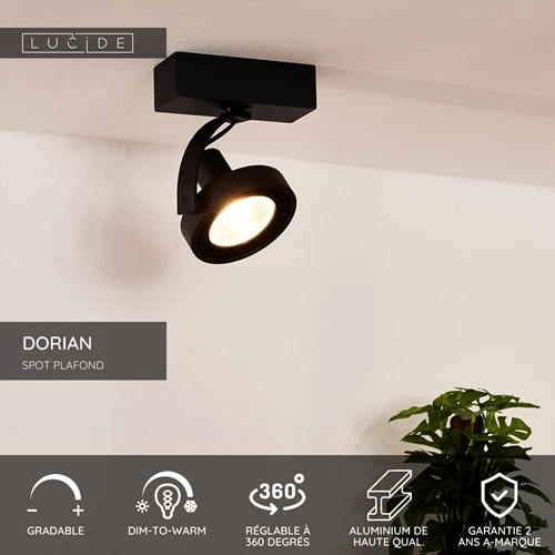 Lucide DORIAN - Spot plafond - Ø 11,7 cm - LED Dim to warm - GU10 (ES111) - 1x12W 2200K/3000K - Noir - USP